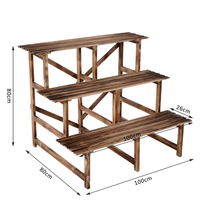 Plantenetagere bloementrap plantenrek bloemenbank standaard 3 trappen vurenhout