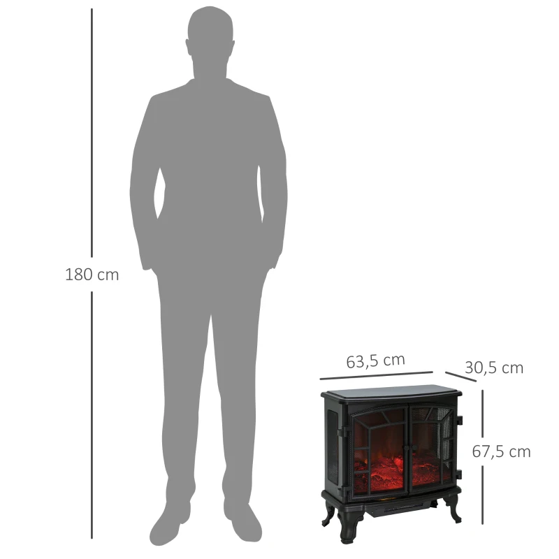 HOMCOM Cheminée Electrique poêle Style néo-rétro 2 Portes télécommande minuterie 1000/2000 W LED luminosité réglable Noir