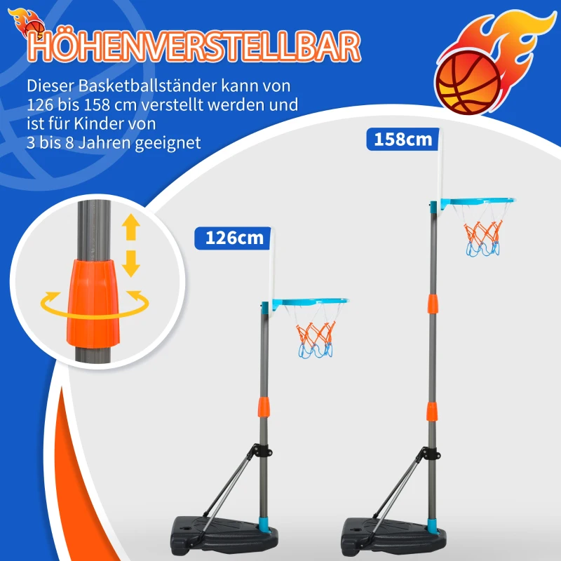 HOMCOM Kinderbasketbalstandaard basketbalring 126-158 cm instelbaar met staander