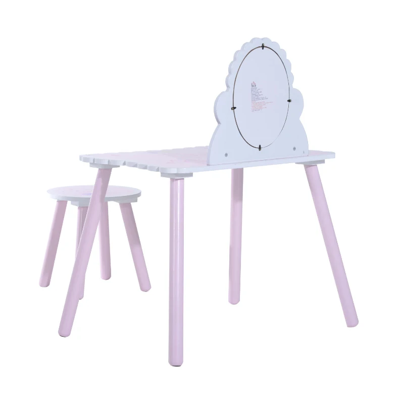 HOMCOM Kaptafel make-uptafel voor kinderen kapcommode make-upcommode met kruk