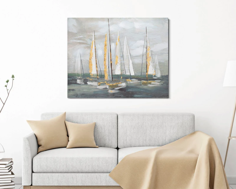 Dipinto Su Tela Gold Boat cm 100X2,8X80