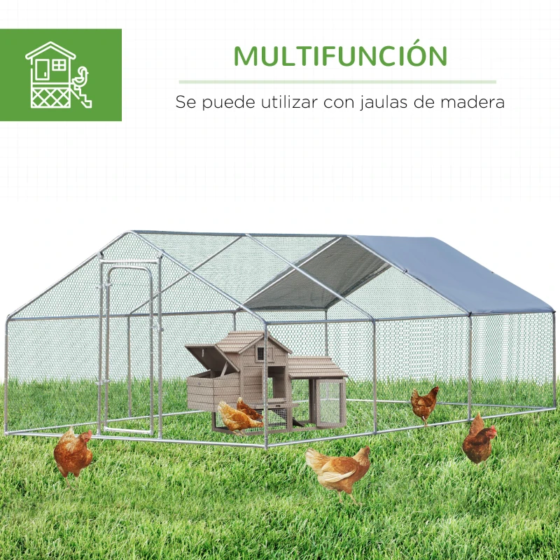 PawHut Gallinero para Exterior 303,5x600x195 cm Cubierta de Tela Oxford Impermeable y Anti-UV para Patio Plata