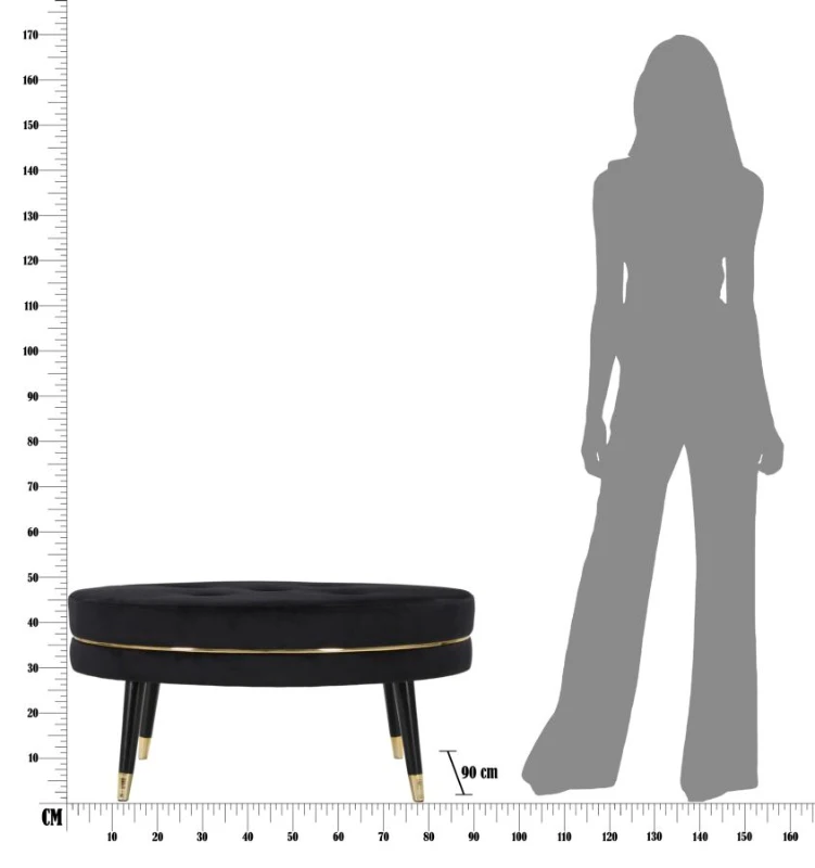 Pouf Paris xxl Nero/Gold cm Ø 90X46