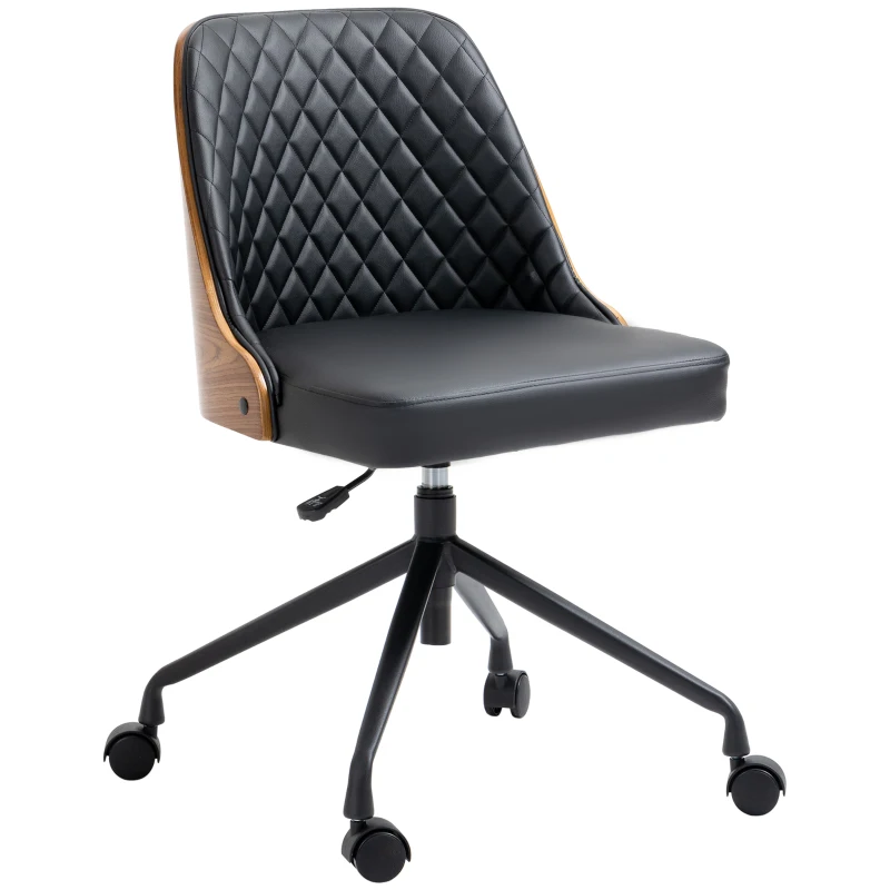 Vinsetto Office Chair Desk Chair Swivel Chair Home Office Chair Height-Adjustable Ergonomic 360° Swivel Wheels Foam PU Black 48.5 x 54.5 x 81-87 cm