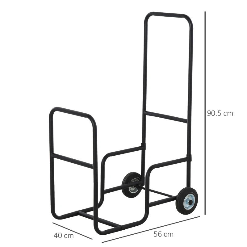 Outsunny Suport pentru lemne de foc Suport lemne cu 2 roti carucior din metal negru