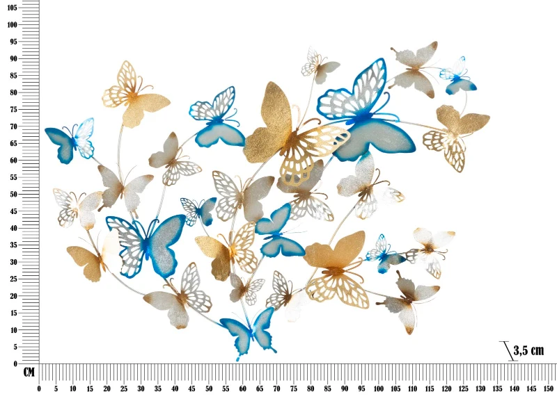 Pannello Da Muro Butterflies Oro/Celeste cm 132X3,5X95,5