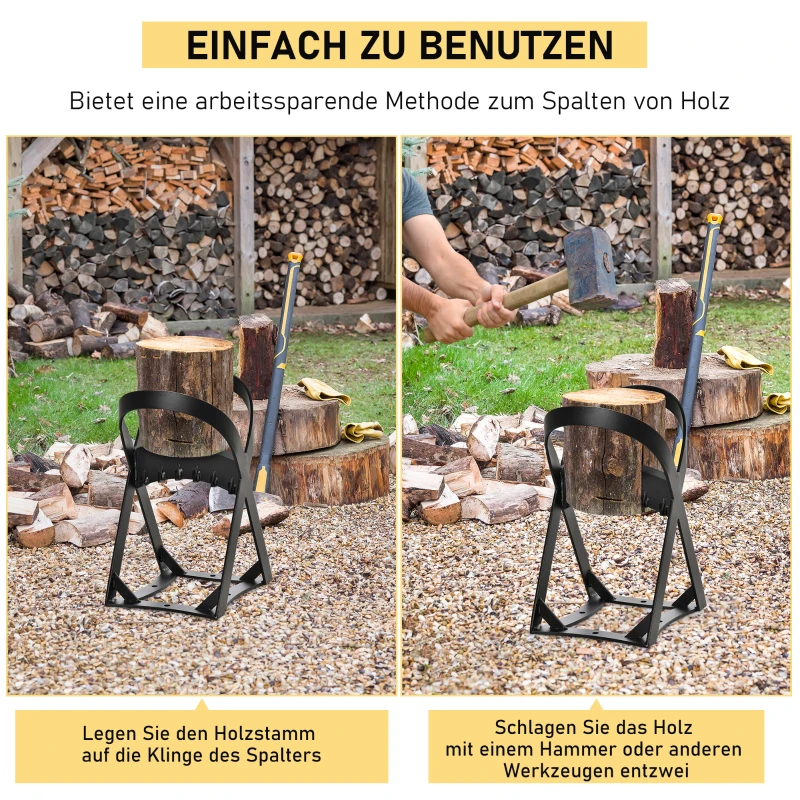 Outsunny Manual Wood Splitter made of Carbon Steel Firewood Splitter, Quick Firewood Splitting Tool Easy to Use for Camping Outdoor Black 24.4 x 20.8 x 37.4 cm