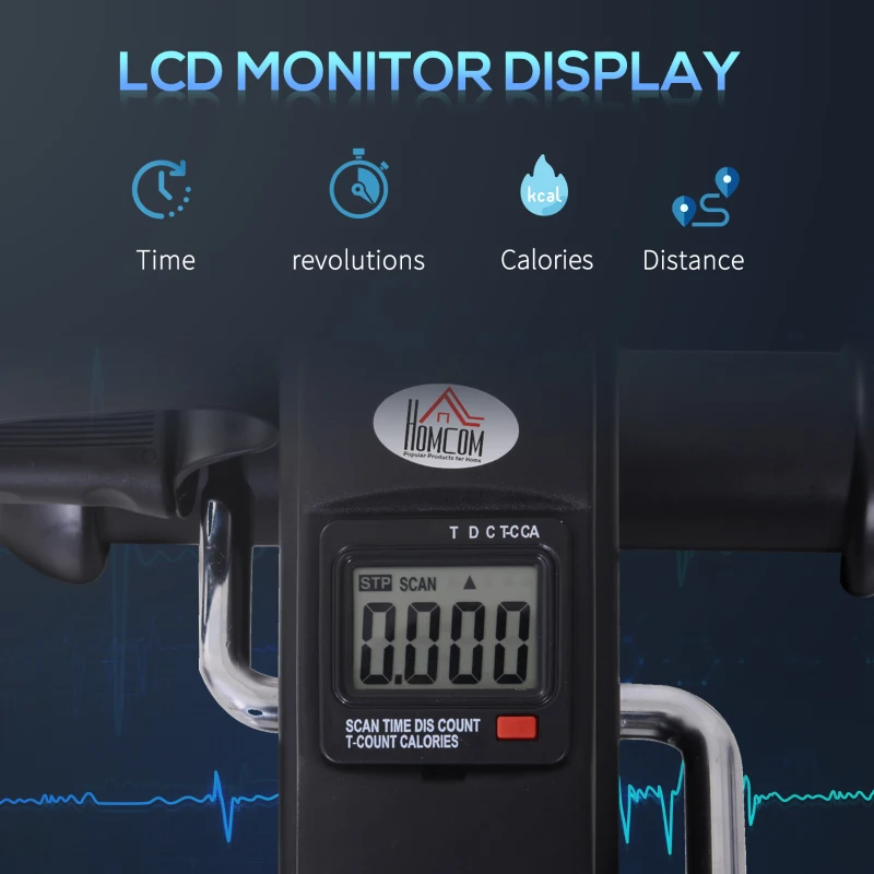 HOMCOM Under Desk Bike Mini Exercise Bike Fitness W/LCD Display, 9Wx 40Dx 31Hcm-Black