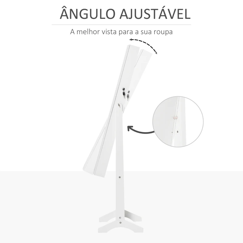 HOMCOM Espelho Joalheiro de Pé com Ângulos Ajustáveis Fechadura Magnética Organizador de Joias com Prateleiras 46x36,5x151,5cm Branco