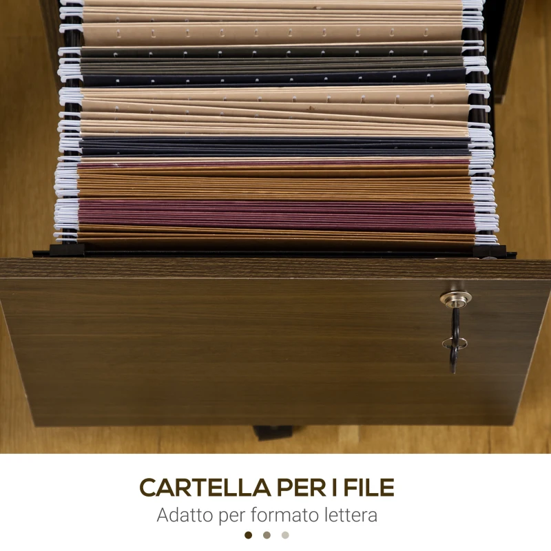 Vinsetto Schedario Portadocumenti per Studio e Ufficio in MDF con 3 Cassetti e Ruote, 40x50x68.5 cm, Marrone