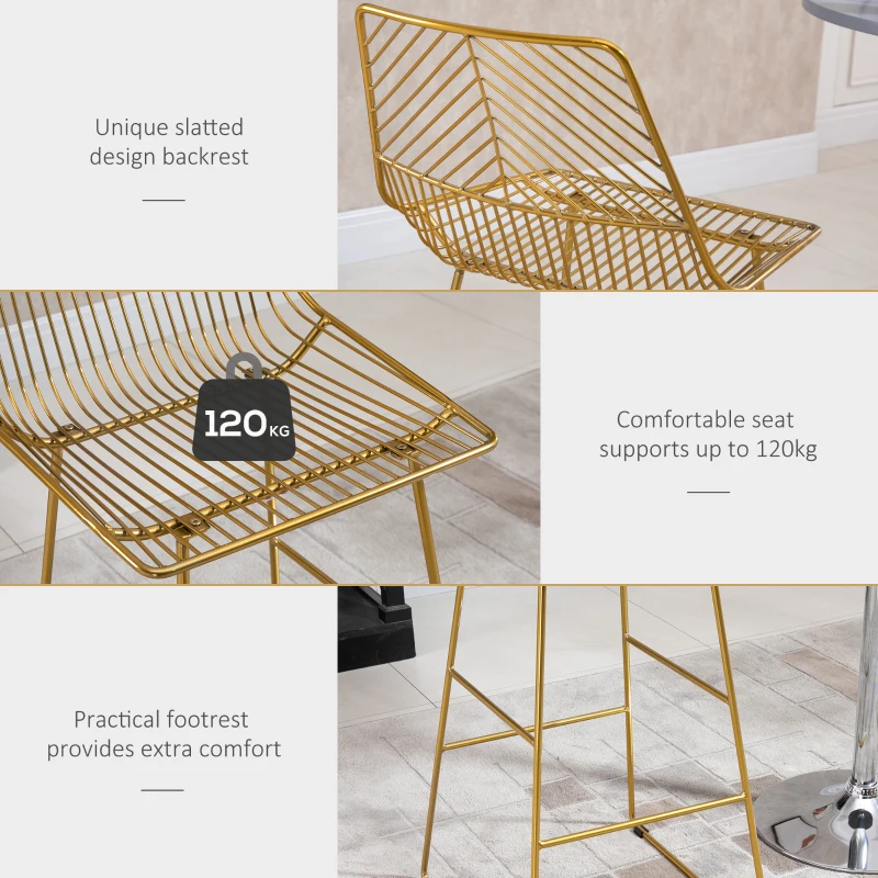 HOMCOM Set 2 scaune inalte, Suport pentru picioare, 53x56x110cm, Auriu