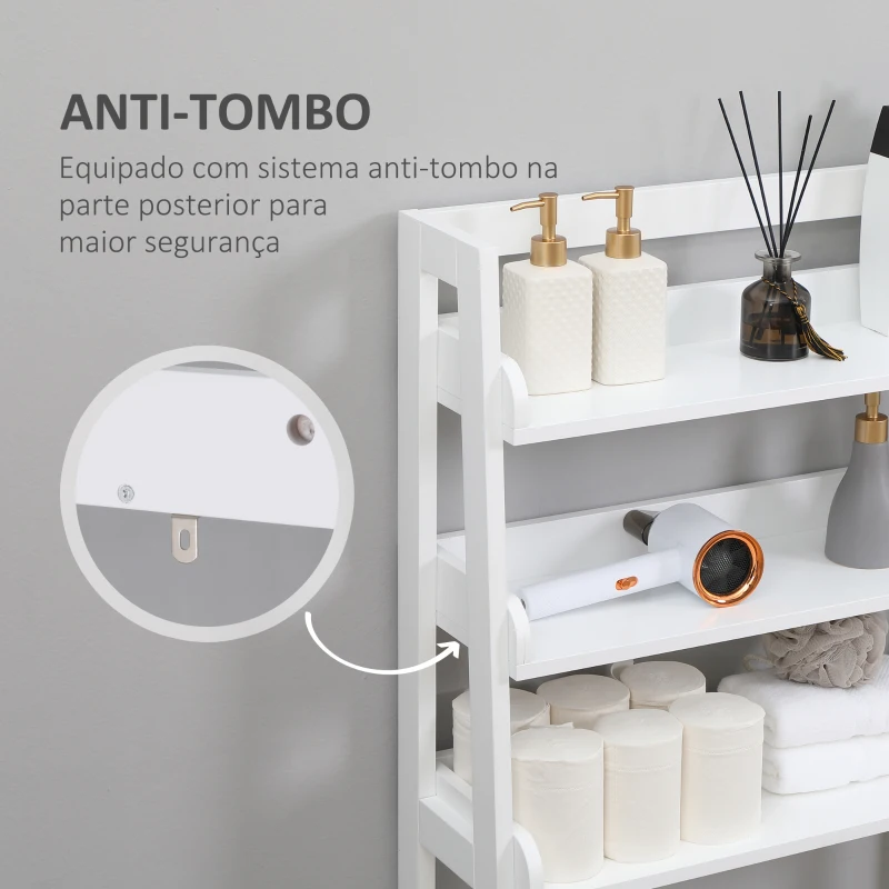 kleankin Prateleiras sobre Sanita Prateleiras de Armazenamento para Casa de Banho Lavanderia Anti-Tombo 63,5x28x156,2cm Branco