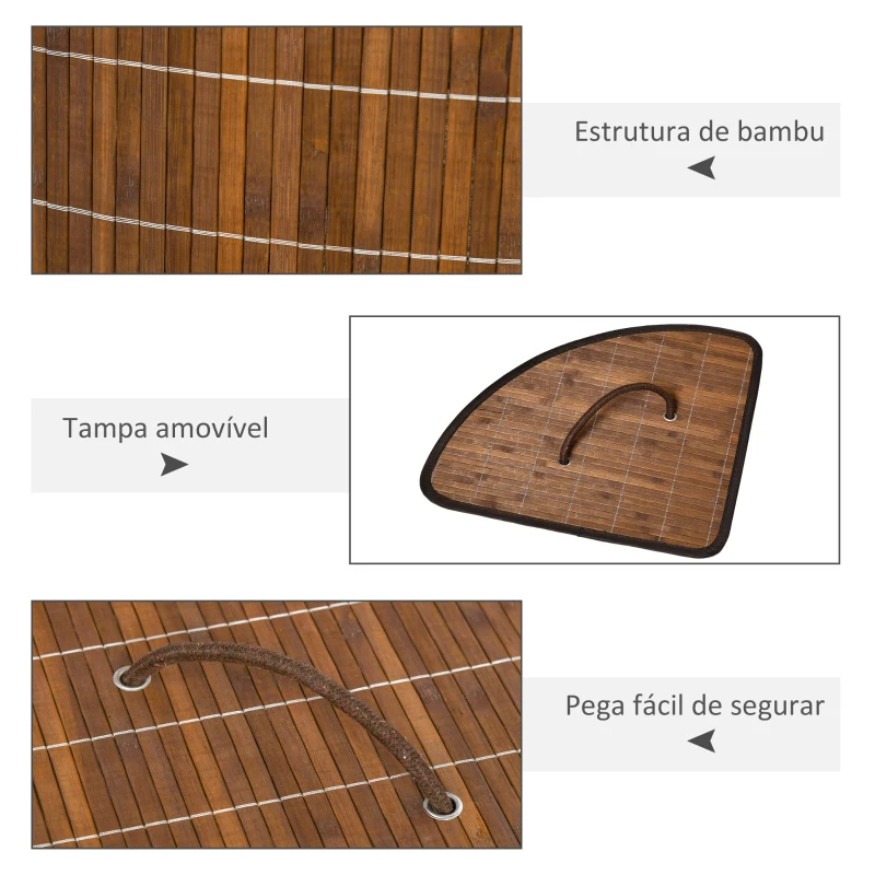 HOMCOM Cesto de Roupa de Bambu Capacidade de 55L Cesto para Roupa Suja com Tampa e Bolsa Amovível 38x38x57cm Marrom