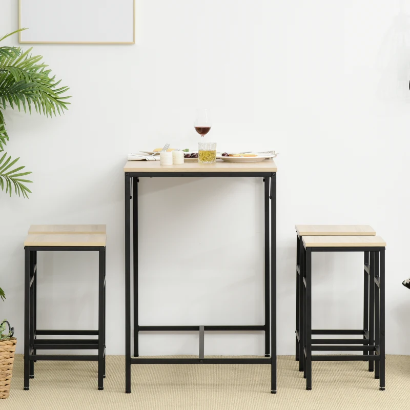 Homcom Set Masa inaltata + 4 Scaune Stil Industrial – Metal & Lemn, Ideal pentru Living/Bucatarie