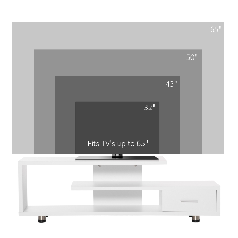 HOMCOM Dulap TV modern pentru TV pana la 65", Dulap TV deschis din PAL cu sertar, 135x35x41,7 cm, Alb