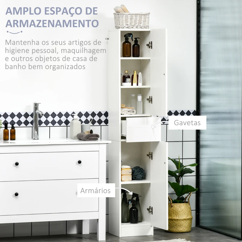 kleankin Coluna Casa de Banho com 1 Gaveta e 5 Prateleiras Coluna Casa de Banho de Estilo Moderno 30x28x170cm Branco