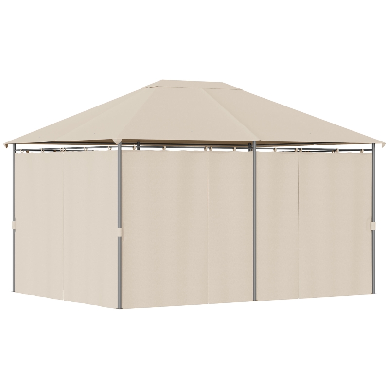 Outsunny Cenador con Techo al Aire Libre Gazebo Pabellón Exterior 4x3x2.64m con Pared Lateral Cenador Impermeable Carpa de Jardín Marco de Acero para Fiesta Eventos Color Caqui
