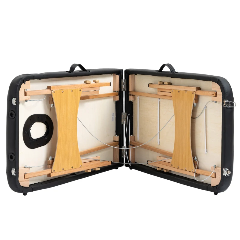 HOMCOM Birchwood Lightweight Portable Massage Table with Arm Rest Black