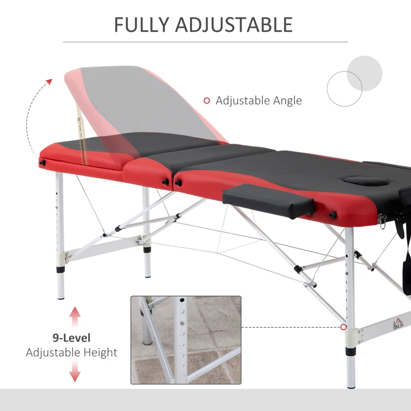 HOMCOM Portable Massage Table, with Carrying Case, Lightweight Couch Spa Beauty Bed with Adjustable Height, Aluminium Frame, Black(m-4)
