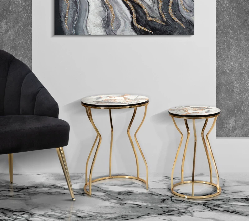 Tavolinetti Abstract Top -B- Coppia cm Ø 37X51-25X46