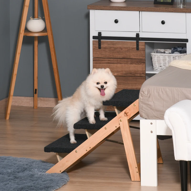 PawHut Dog Steps Pet Stairs 2 In 1 Convertible Dog Ramp Portable Foldable 3 Steps Cat Ladder for Bed Couch Car 60 x 47 x 50 cm
