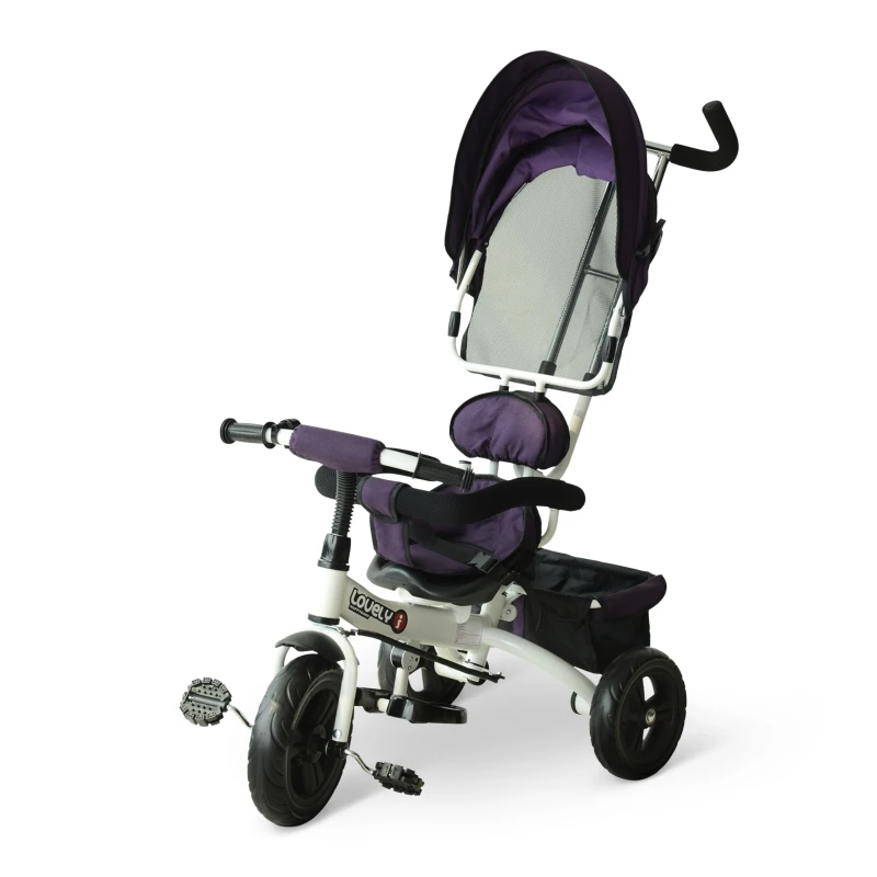 HOMCOM Kids Polyester Sun Canopy Ride-On Tricycle w/ Parent Handle Purple