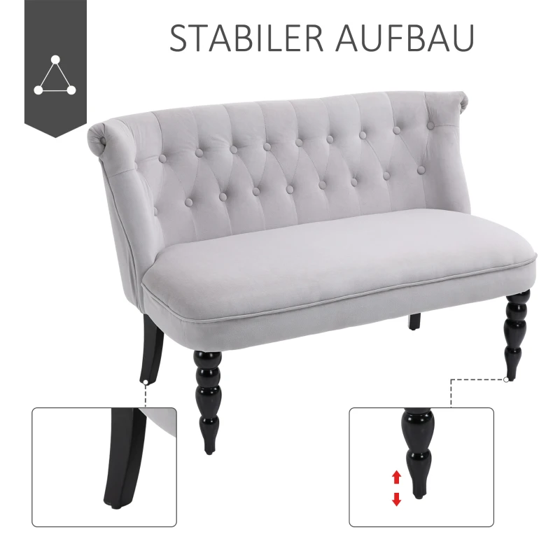 HOMCOM 2-Sitzer Couch Stoffsofa Polstersofa Sitzmöbel Loveseat Vintage Holz Grau 120 x 67 x 78 cm