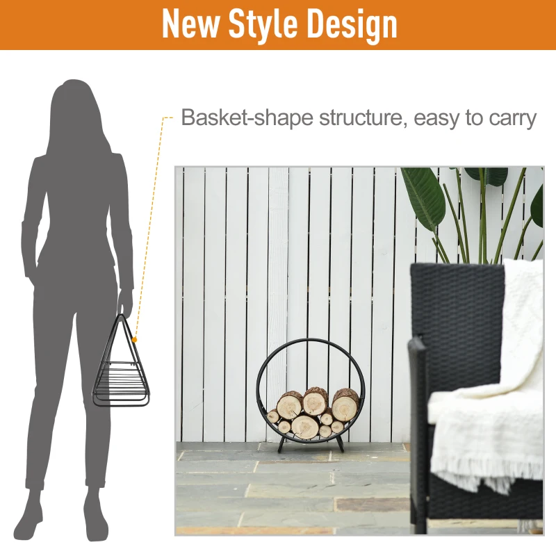 Outsunny Suport pentru lemne de foc Suport lemne in forma de cos design ridicat Greutate maxima 15 kg