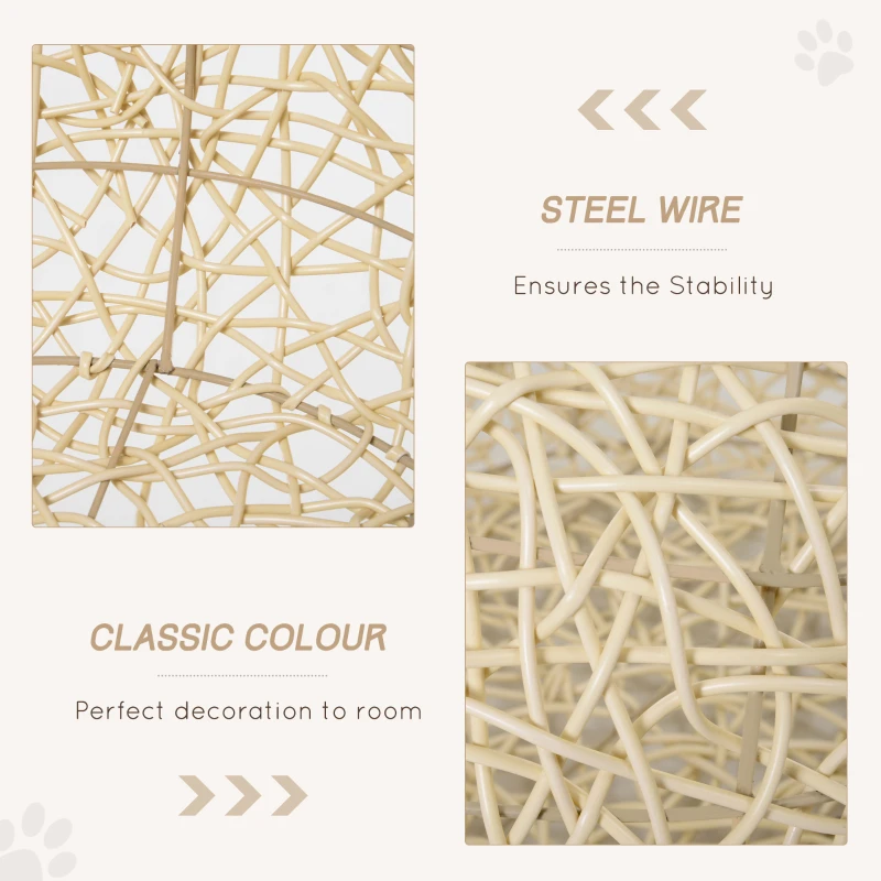 PawHut Hooded Rattan Wicker Cat House W/ Mat Kitten Pussy Basket Bed