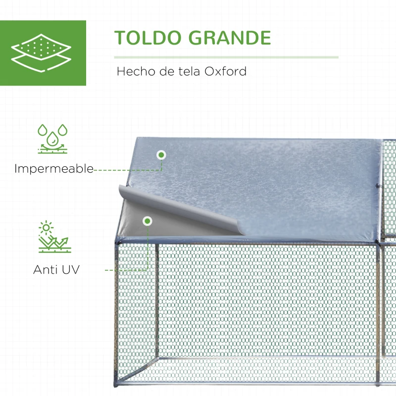 PawHut Gallinero para Exterior 303,5x600x195 cm Cubierta de Tela Oxford Impermeable y Anti-UV para Patio Plata