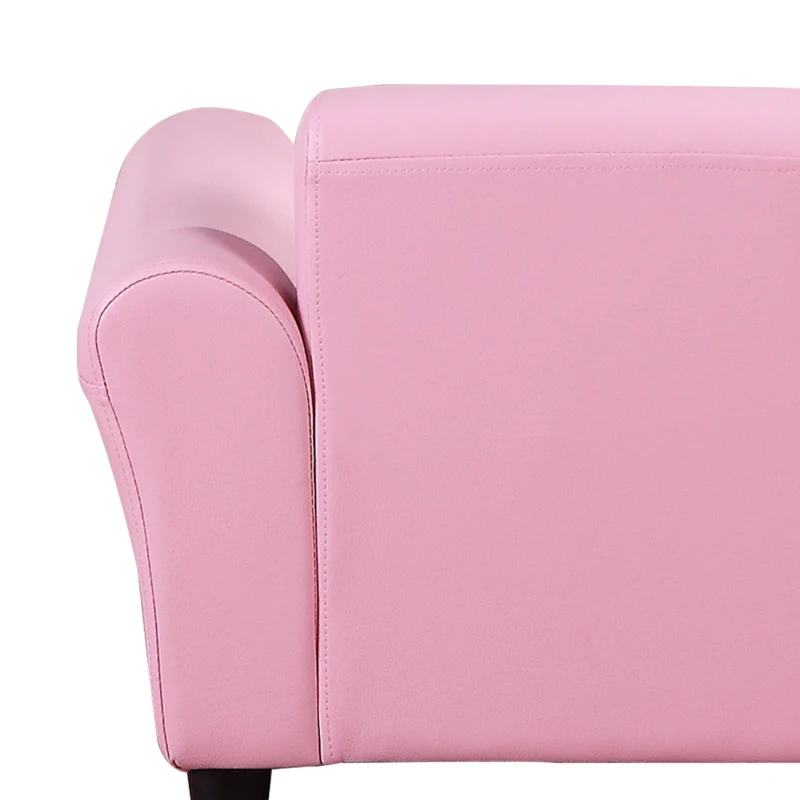 HOMCOM Toddlercouch, Kids Sofa, W/Footstool, PVC, Wood Frame, Pink