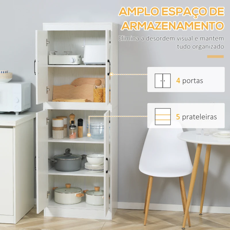 HOMCOM Armário de Cozinha Móvel Auxiliar de Cozinha com 4 Portas e 5 Prateleiras Estilo Moderno Anti-Tombo 60x36x168cm Branco
