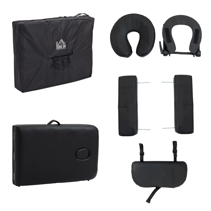 HOMCOM Birchwood Lightweight Portable Massage Table with Arm Rest Black