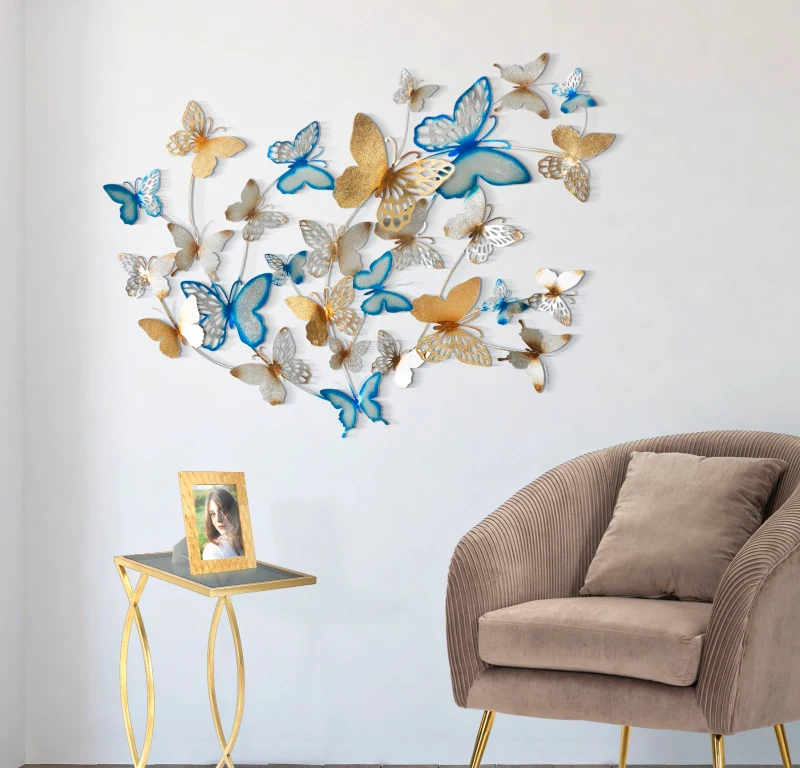 Pannello Da Muro Butterflies Oro/Celeste cm 132X3,5X95,5