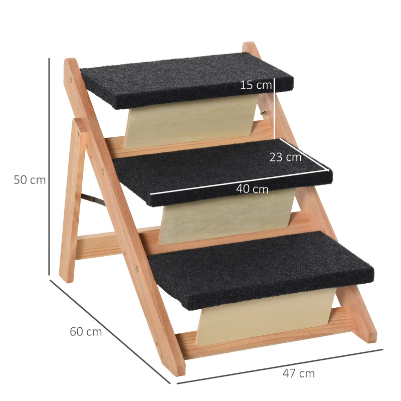 PawHut Dog Steps Pet Stairs 2 In 1 Convertible Dog Ramp Portable Foldable 3 Steps Cat Ladder for Bed Couch Car 60 x 47 x 50 cm