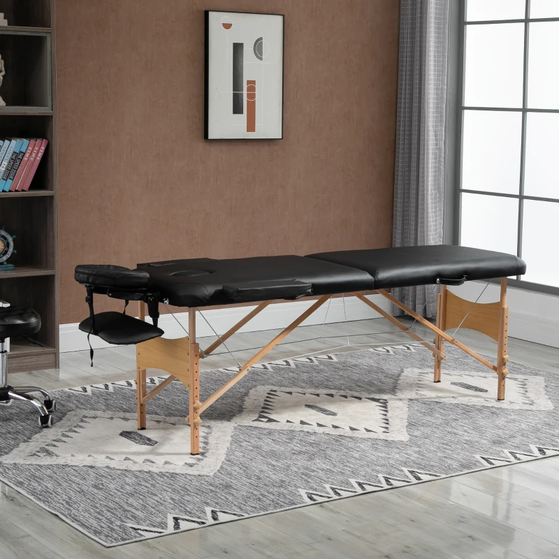 HOMCOM Birchwood Lightweight Portable Massage Table with Arm Rest Black