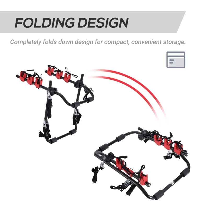 HOMCOM Foldable 3 Bike Carrier Car Back Mount Bicycle Rack Trunk SUV Universal Straps