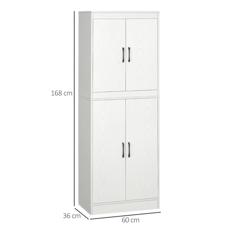 HOMCOM Armário de Cozinha Móvel Auxiliar de Cozinha com 4 Portas e 5 Prateleiras Estilo Moderno Anti-Tombo 60x36x168cm Branco