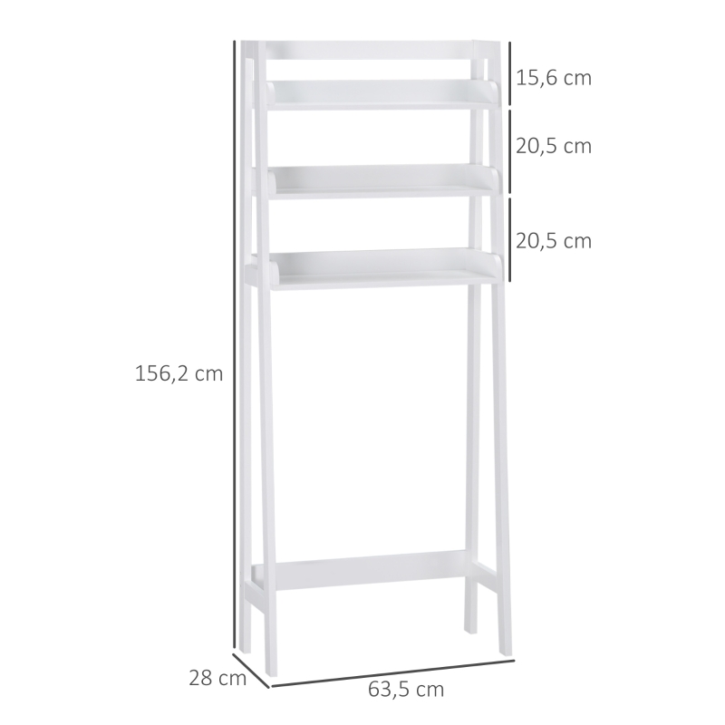 kleankin Prateleiras sobre Sanita Prateleiras de Armazenamento para Casa de Banho Lavanderia Anti-Tombo 63,5x28x156,2cm Branco