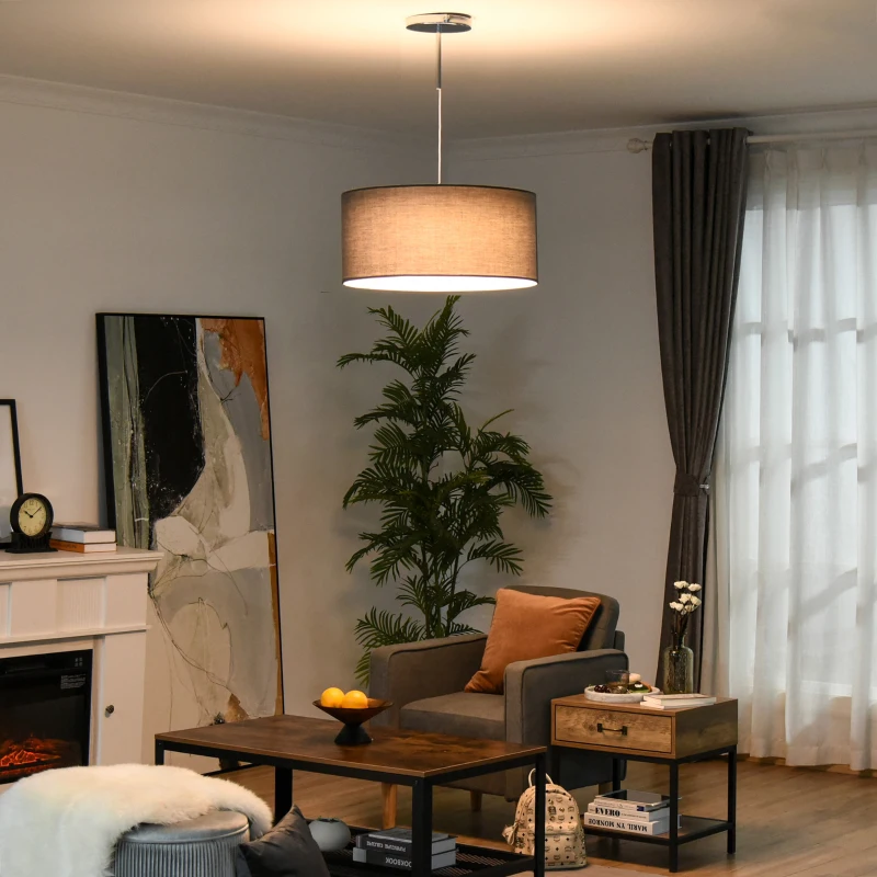 HOMCOM Modern LED Pendant Light Chandelier Ceiling Lights with 3 Colour, Metal Round Base, 3500K/4500K/ 6500K, for Living Room, Bedroom, Office, Entrance, Grey