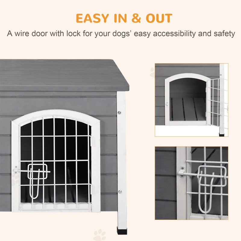 PawHut Wooden Dog House, Pet House Kennel with Openable Top, Wire Door, Removable Bottom for Small Dogs, 80 x 55 x 53.5cm(m-7)