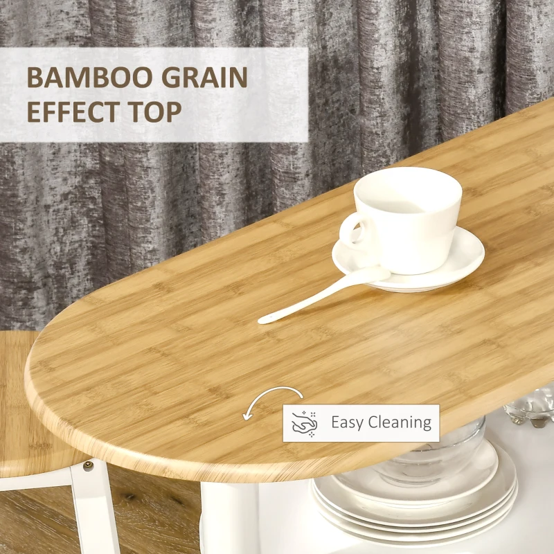 HOMCOM 3 Piece Bar Table Set, Breakfast Bar table and Stools with Storage Shelf, Drawer, Wire Basket and Wine Rack for Kitchen, Home Bar, Natural and White