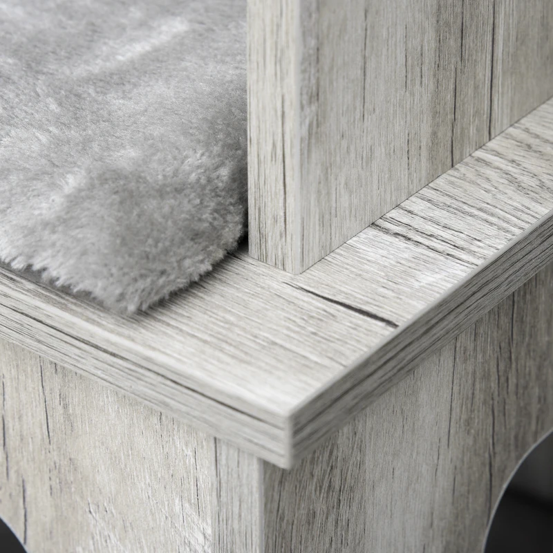 PawHut 114cm Wooden Cat Tree Condo Jute Scratching Post Cat Tower Kitten Activity Center Grey