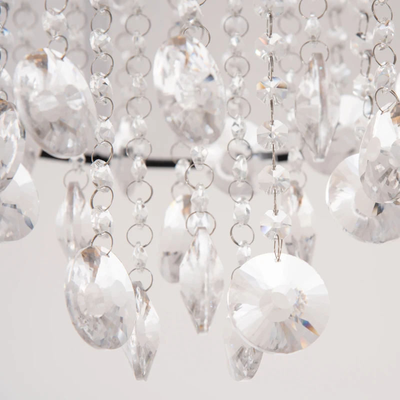 HOMCOM Modern Crystal Chandelier Flush Mount Ceiling Light with Drum Shade, 40cm, for Living Room, Bedroom, Dining Room, Silver