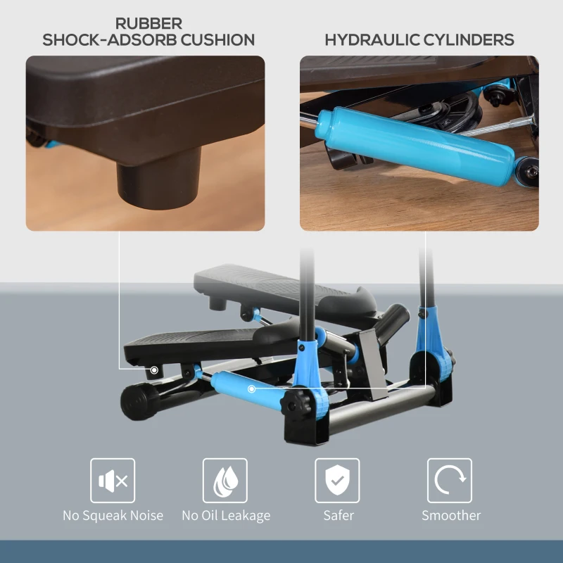 HOMCOM Stepper cu rasucire, aparat de exercitii cardio cu benzi elastice si maner, ecran LCD pentru sala de gimnastica, birou acasa, albastru