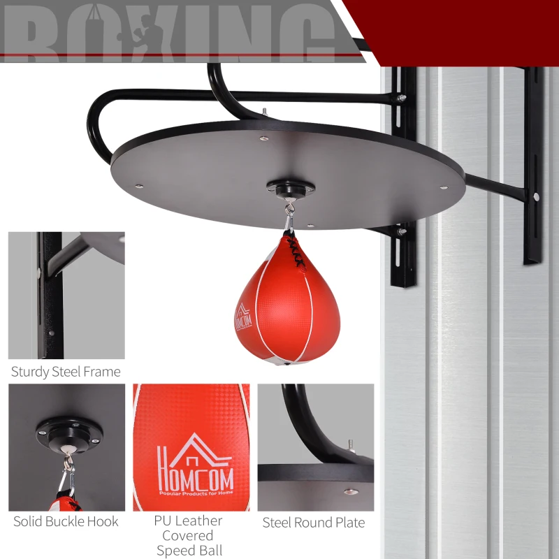HOMCOM Wall-mounted Punching Ball Height Adjustable Hanging Speedball Platform Set Frame Stand Boxing Sports