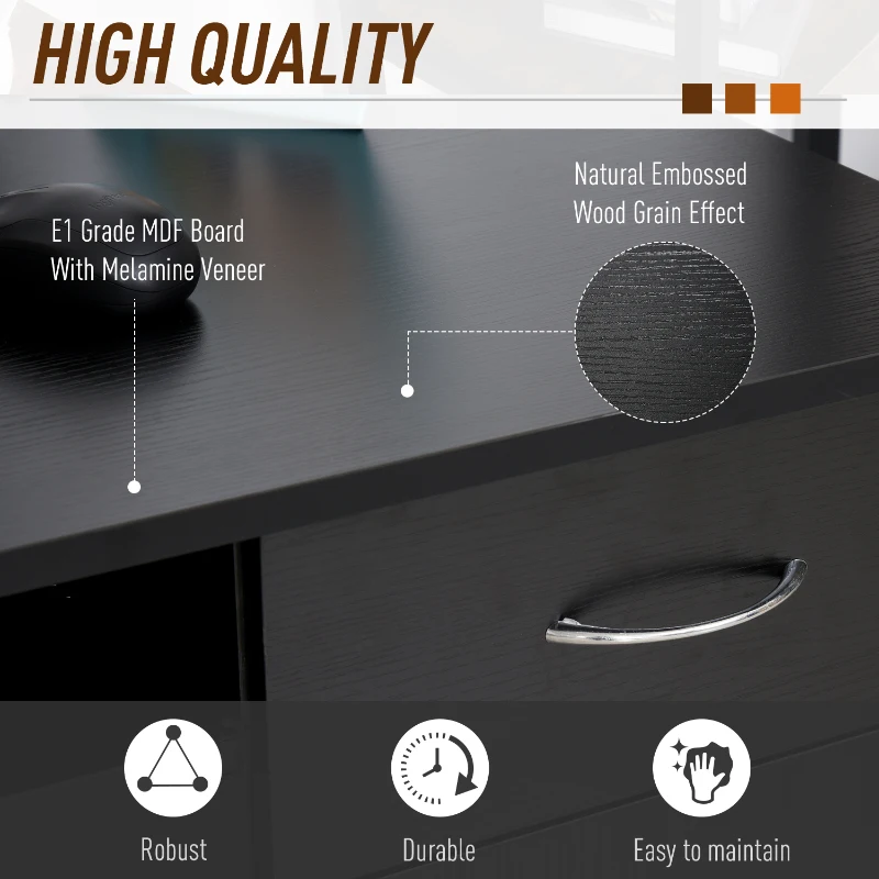 HOMCOM Masa de birou pentru PC Ergonomica cu Rafturi si Spatiu Tastatura Detasabila Neagra