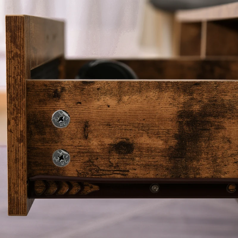 HOMCOM Industrial Coffee Table with Storage, Centre Table with Mesh Drawer, Open Shelf and Metal Legs for Living Room, Rustic Brown