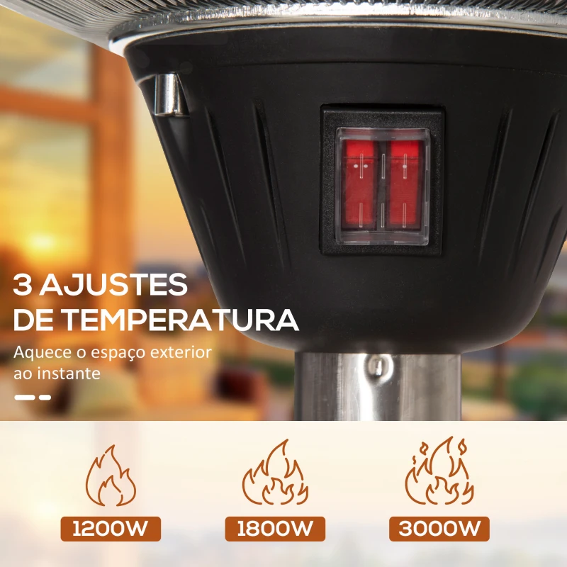 Outsunny Aquecedor de Jardim Elétrico 3000W Aquecedor Infravermelho com 3 Níveis de Aquecimento Proteção IP44 Ø58,5x160-200cm Prata