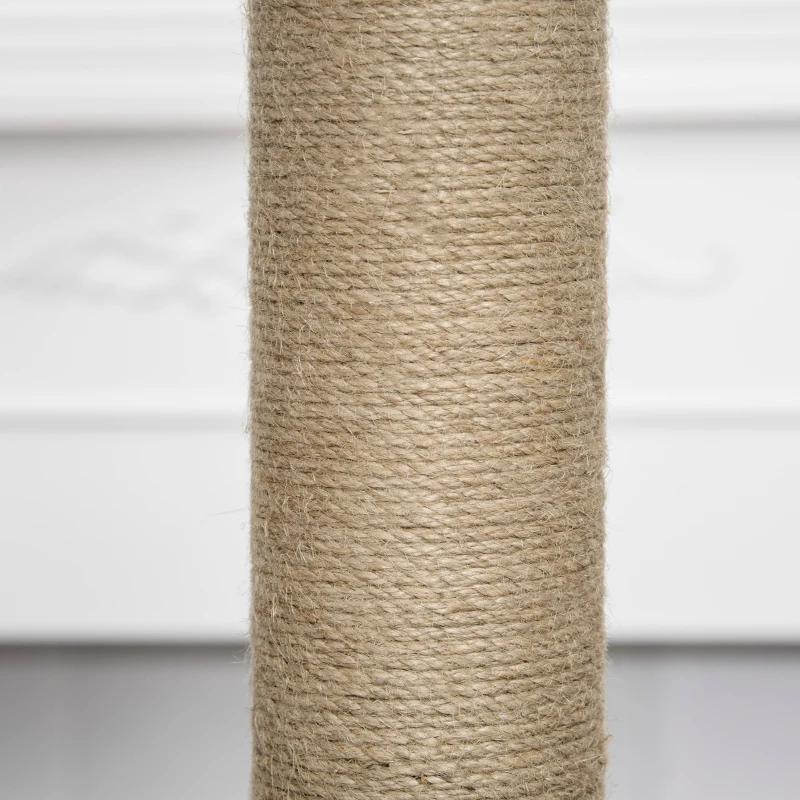 PawHut 114cm Wooden Cat Tree Condo Jute Scratching Post Cat Tower Kitten Activity Center Grey